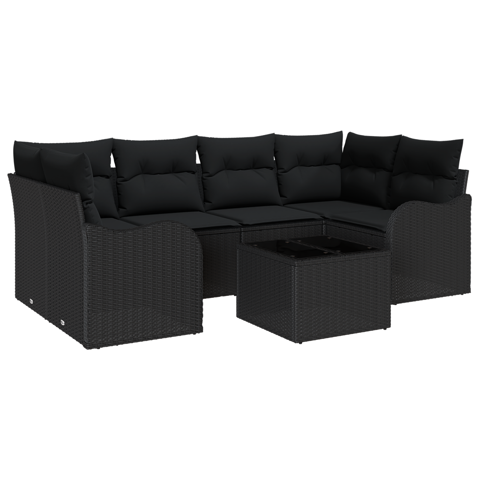 Set di divani da giardino  da 7 pezzi con cuscini in polyrattan nero