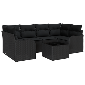Set di divani da giardino  da 7 pezzi con cuscini in polyrattan nero