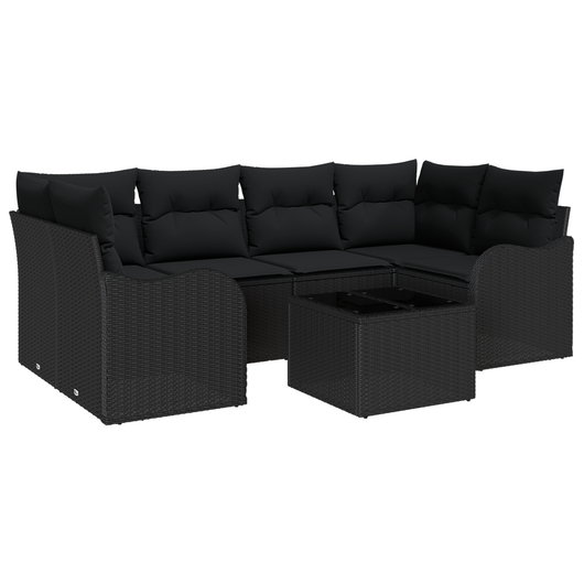 Set di divani da giardino  da 7 pezzi con cuscini in polyrattan nero