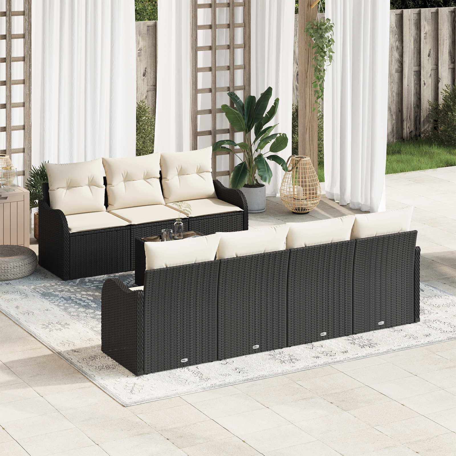 Set di Divani da Giardino 8 Pezzi con Cuscini Nero Polyrattan