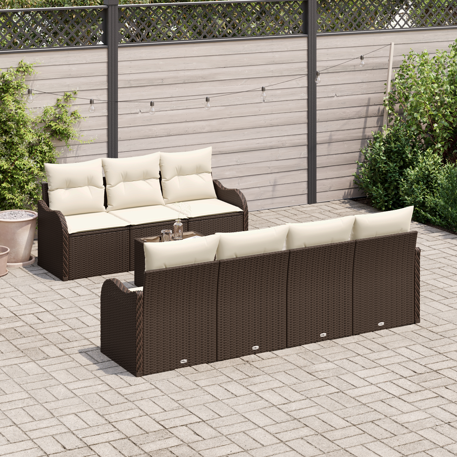 Set Divano da Giardino  8 Pezzi con Cuscini Marrone Polyrattan