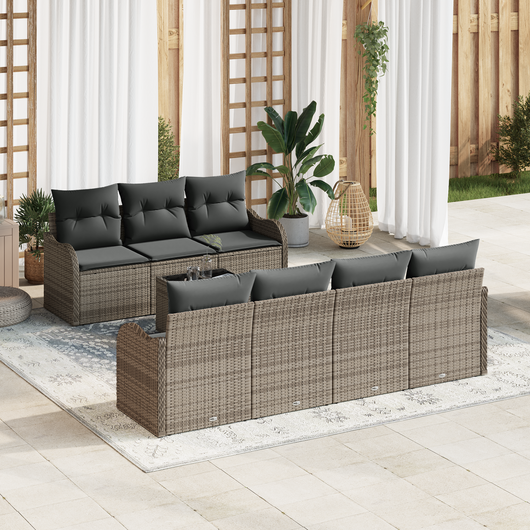 Set di divani da giardino  8 pezzi con cuscini in grigio polyrattan