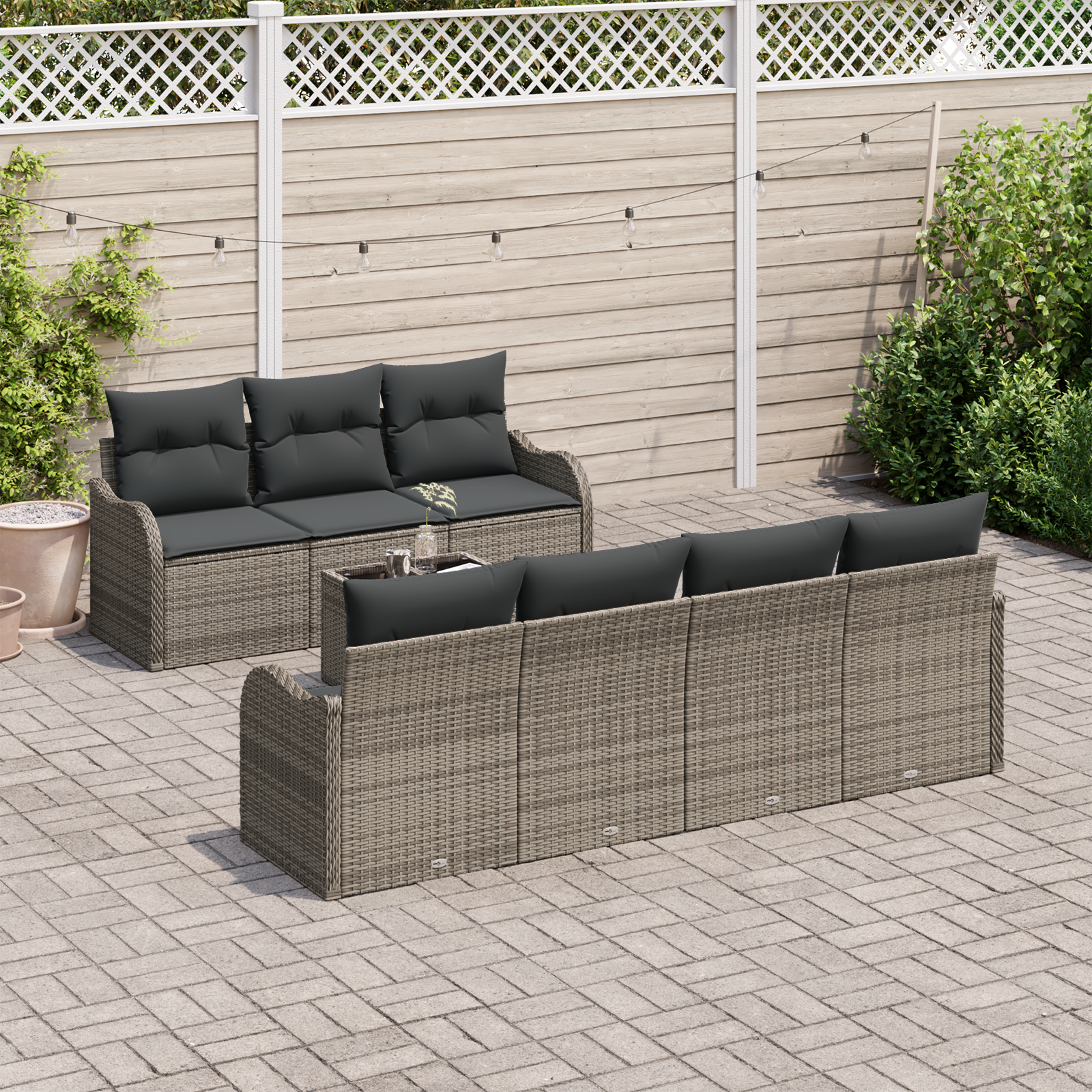 Set di divani da giardino  8 pezzi con cuscini in grigio polyrattan
