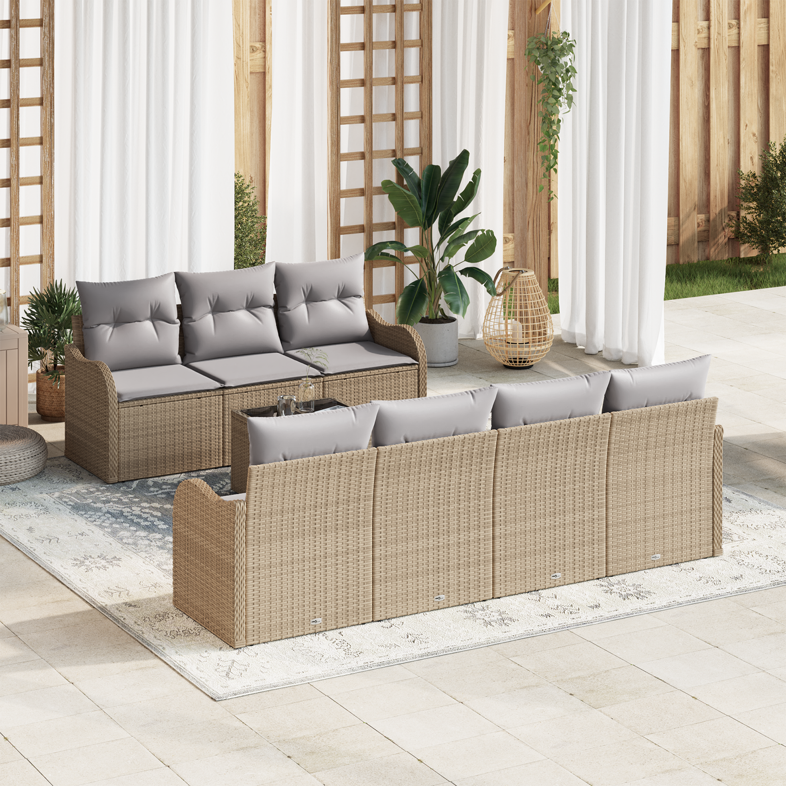 Set Divano da Giardino da 8 Pezzi con Cuscini Beige