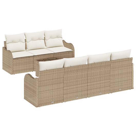 Set di Sofà da Giardino  8 Pezzi con Cuscini Beige Polyrattan
