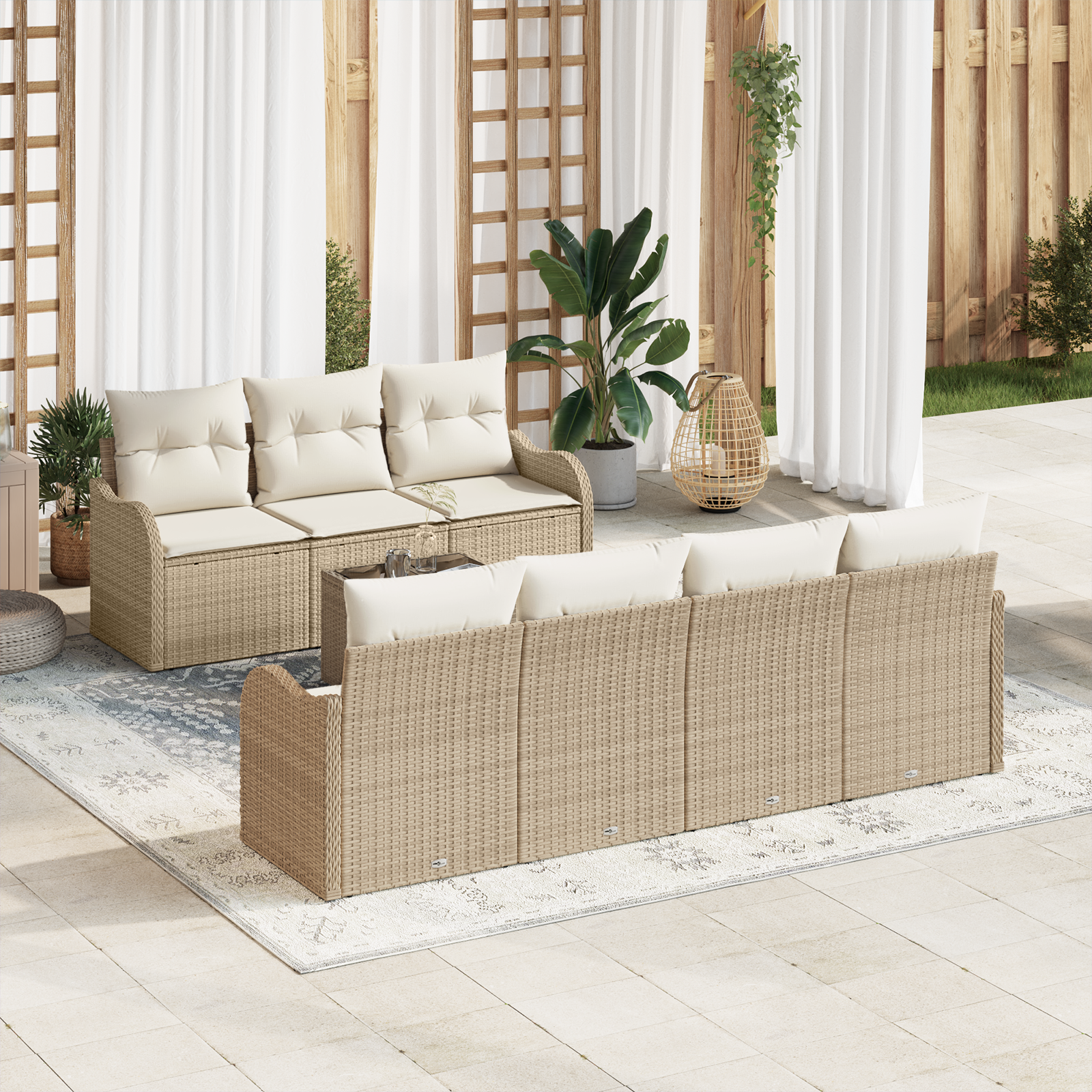 Set di Sofà da Giardino  8 Pezzi con Cuscini Beige Polyrattan