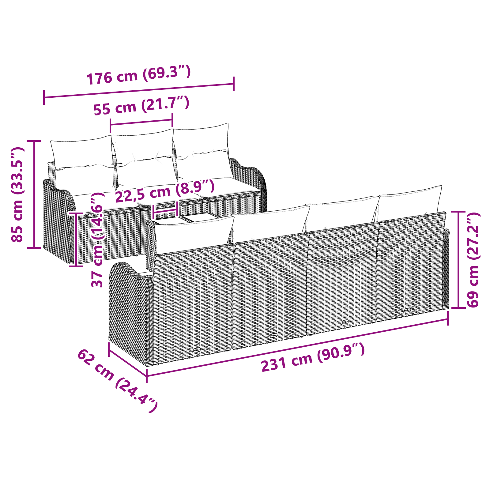 Set di Sofà da Giardino  8 Pezzi con Cuscini Beige Polyrattan