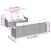 Set divano da giardino 8 pezzi con cuscini grigio chiaro in polyrattan