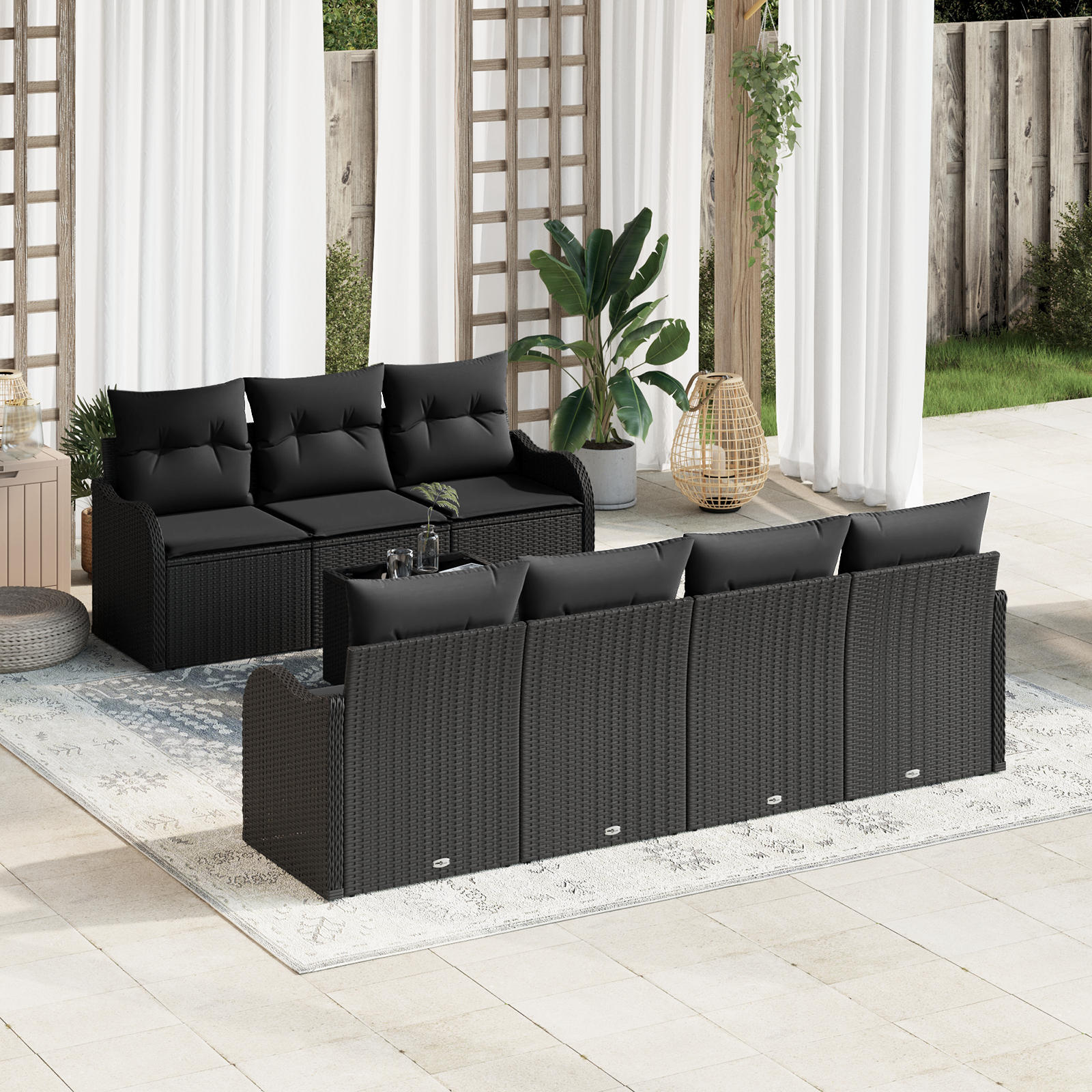 Set di Divani da Giardino  8 Pezzi con Cuscini Nero Polyrattan