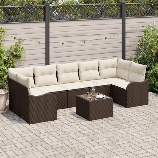 Set di divani da giardino  8 pezzi con cuscini marrone polyrattan