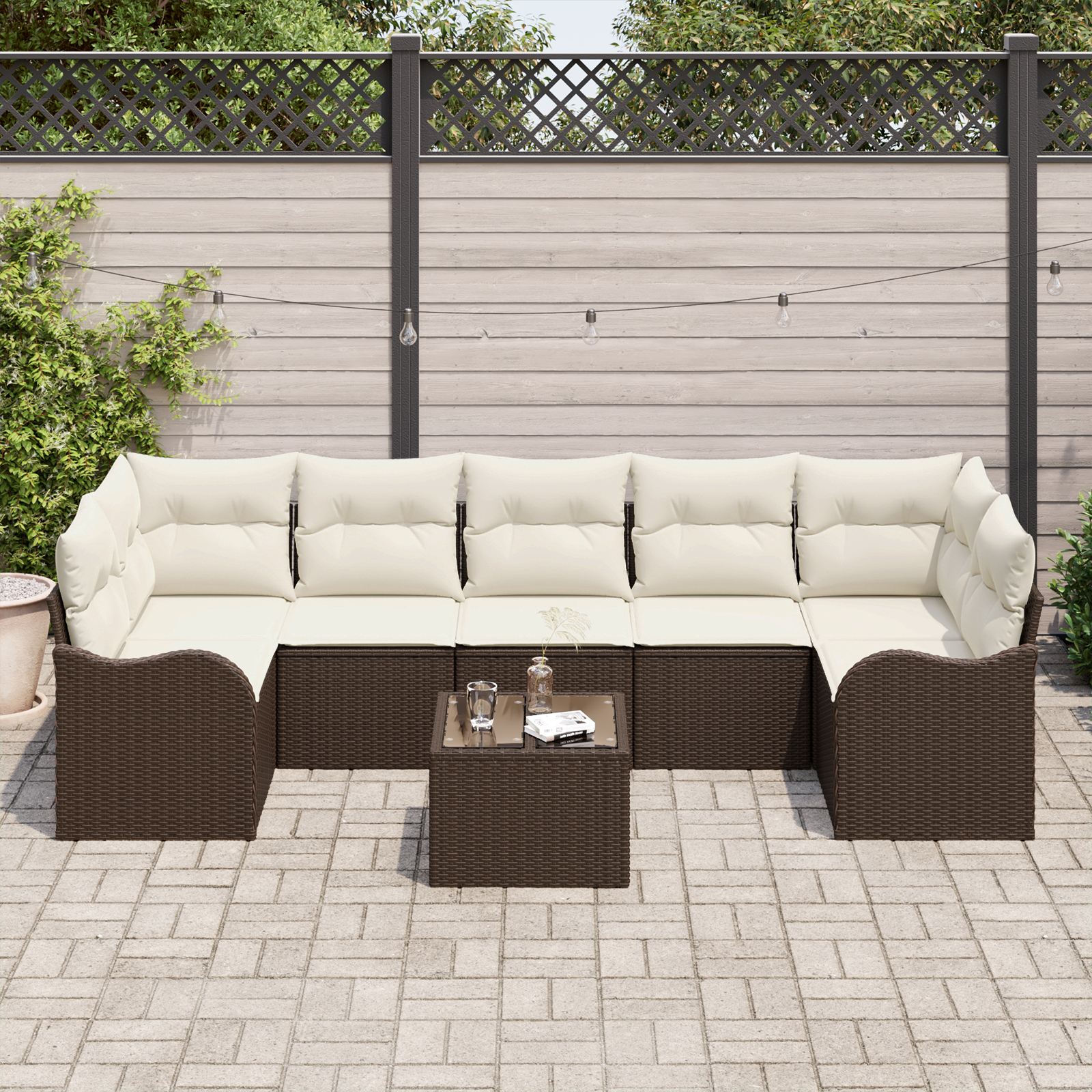 Set di divani da giardino  8 pezzi con cuscini marrone polyrattan
