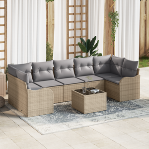 Set Divano da Giardino  8 Pezzi con Cuscini Beige Polyrattan