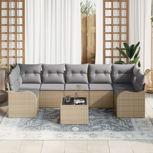 Set Divano da Giardino  8 Pezzi con Cuscini Beige Polyrattan