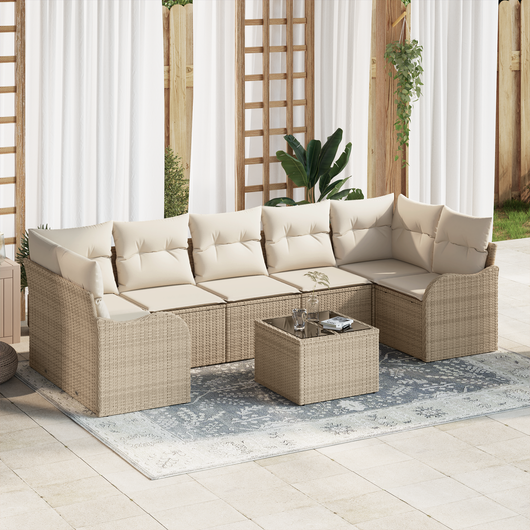 Set di Divani Giardino 8 Pezzi con Cuscini Beige Polyrattan
