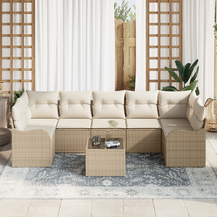Set di Divani Giardino 8 Pezzi con Cuscini Beige Polyrattan