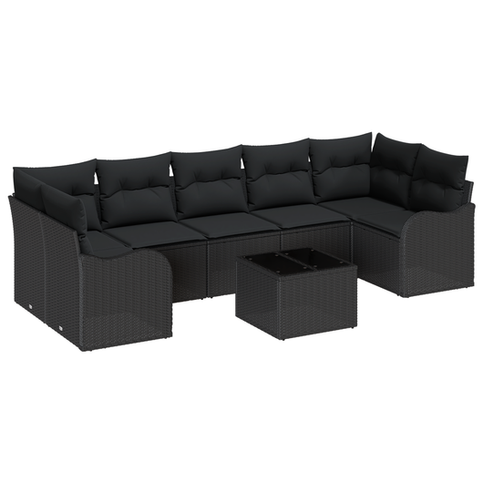 Set di Divani da Giardino  8 Pezzi con Cuscini Nero Polyrattan
