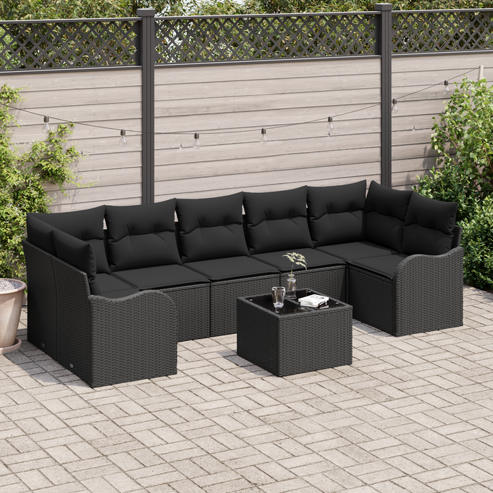 Set di Divani da Giardino  8 Pezzi con Cuscini Nero Polyrattan