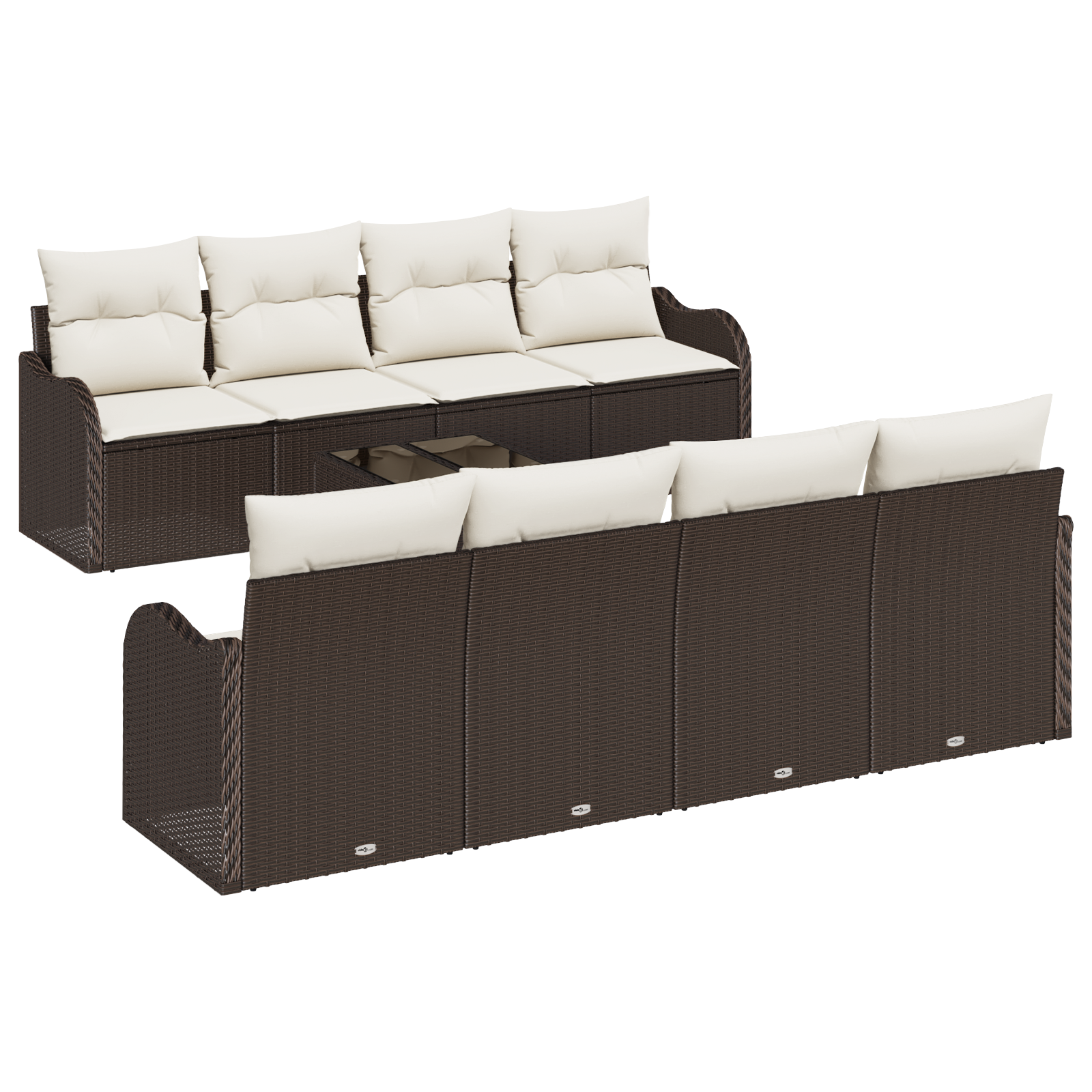 Set Divano da Giardino  9 Pezzi con Cuscini Marrone Polyrattan