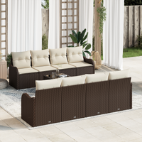 Set Divano da Giardino  9 Pezzi con Cuscini Marrone Polyrattan