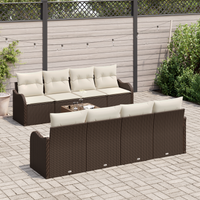 Set Divano da Giardino  9 Pezzi con Cuscini Marrone Polyrattan