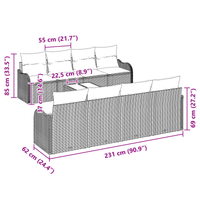 Set Divano da Giardino  9 Pezzi con Cuscini Marrone Polyrattan