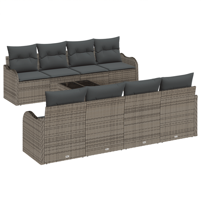 Set Divano Giardino in 9 pezzi con Cuscini Grigio Rattan
