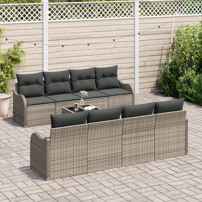 Set Divano Giardino in 9 pezzi con Cuscini Grigio Rattan
