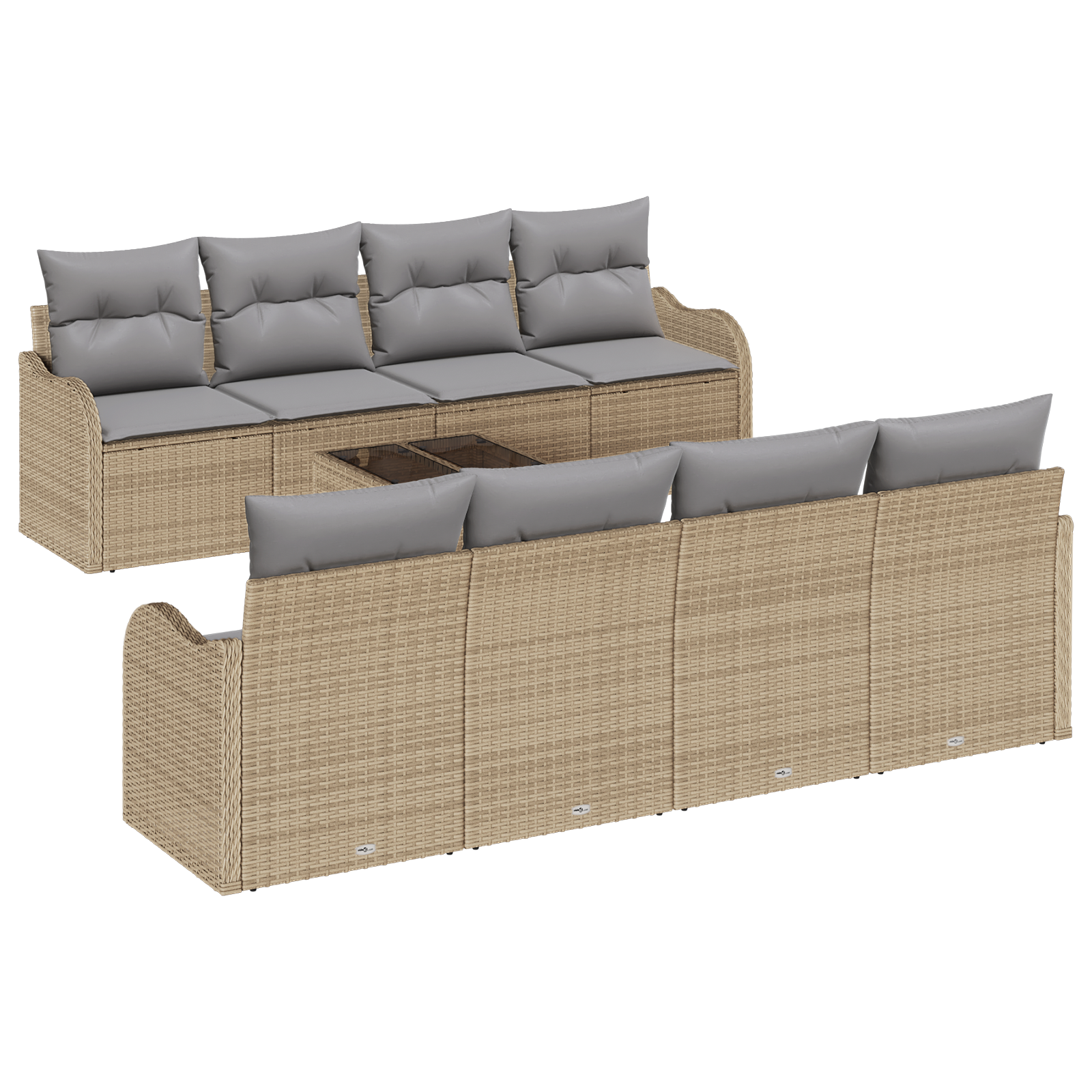 Set Divano Giardino  9 Pezzi con Cuscini Beige Polyrattan