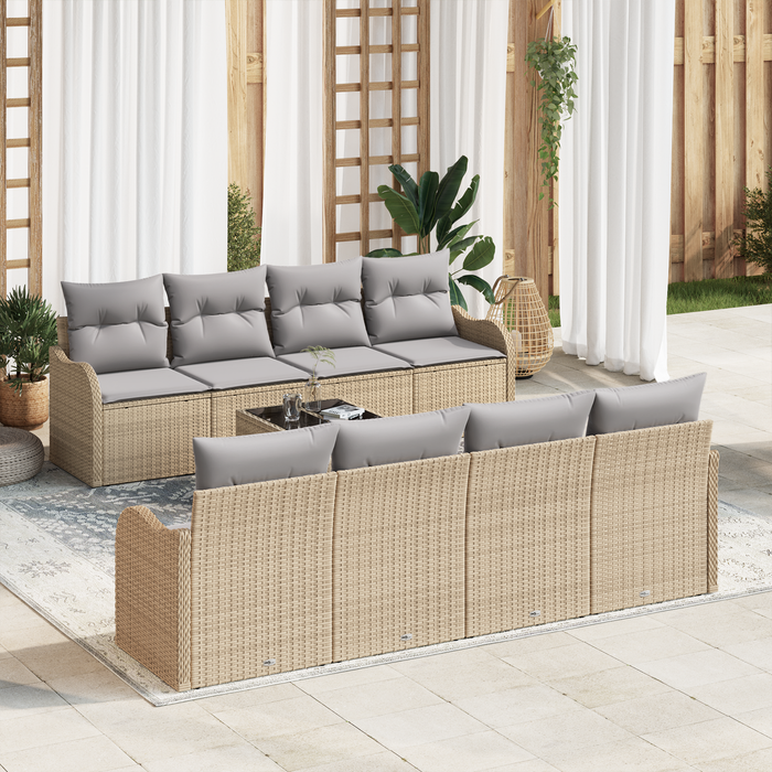 Set Divano Giardino  9 Pezzi con Cuscini Beige Polyrattan