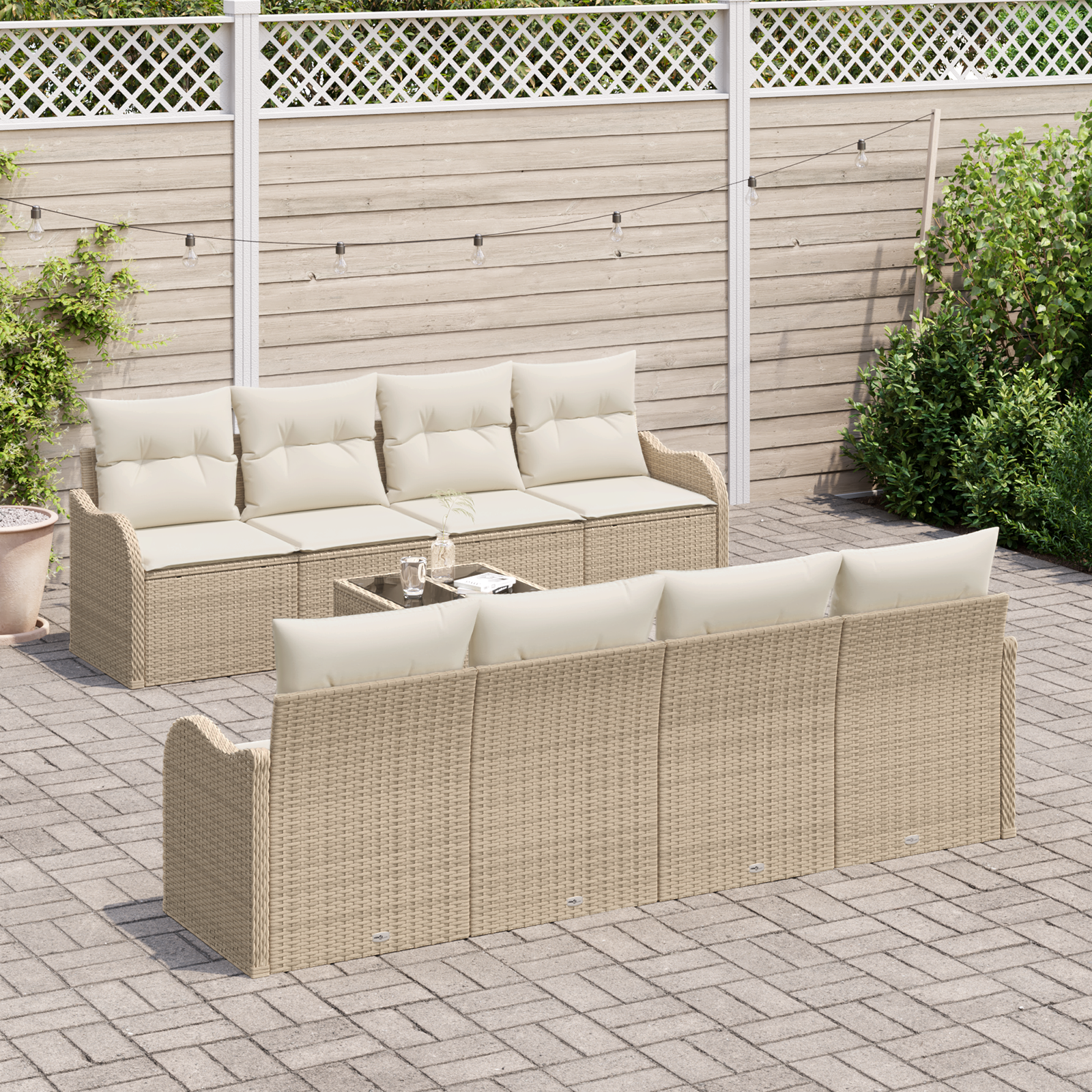 Set di divani da giardino  da 9 pezzi con cuscini beige in polyrattan