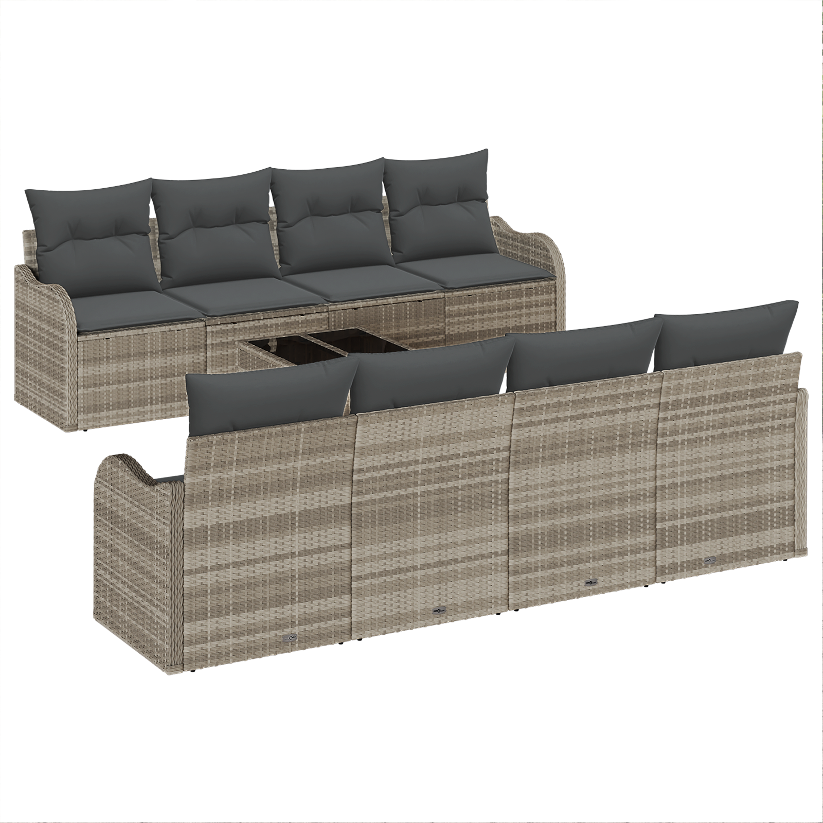 Set di Divani da Giardino  9 Pezzi Grigio Chiaro Rattan Poliestere