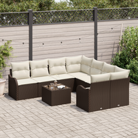 Set di Divani da Giardino a 9 Pezzi con Cuscini Marrone in Polyrattan