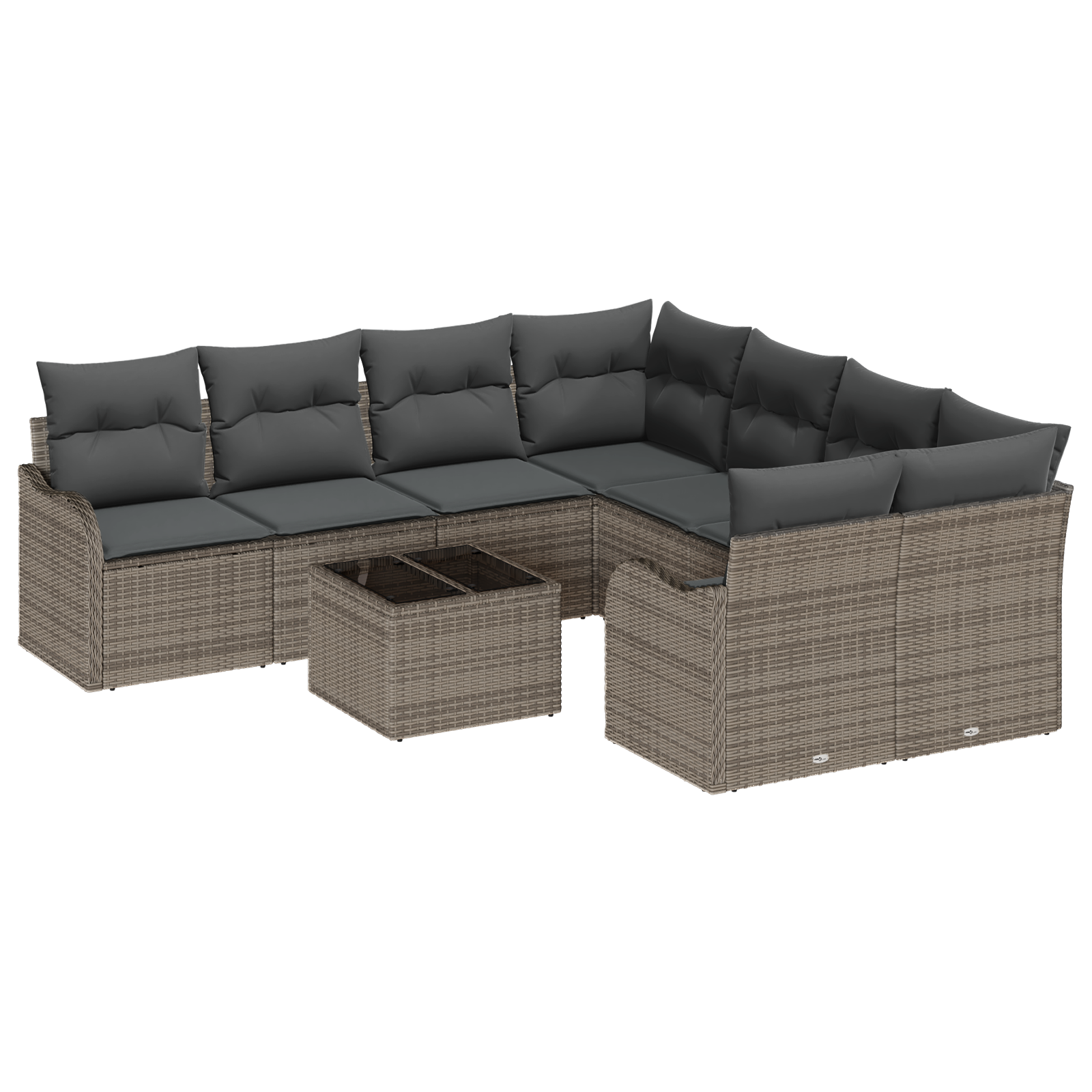 Set Divano da Giardino  9 Pezzi con Cuscini Grigio Polyrattan