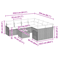 Set Divano da Giardino  9 Pezzi con Cuscini Grigio Polyrattan