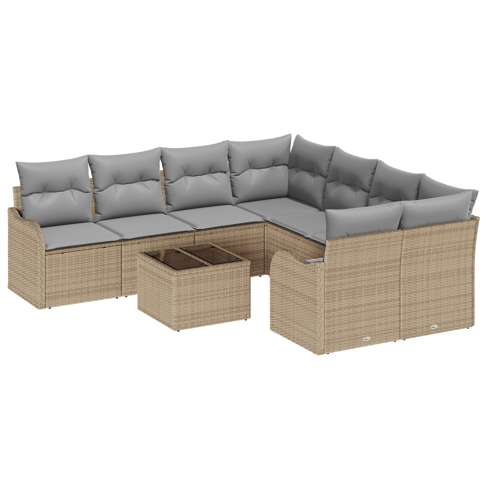 Set Divano da Giardino 9 Pezzi con Cuscini Beige Polyrattan