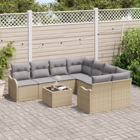 Set Divano da Giardino 9 Pezzi con Cuscini Beige Polyrattan
