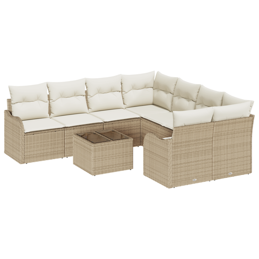 Set di divani da giardino da 9 pezzi con cuscini beige polirattan
