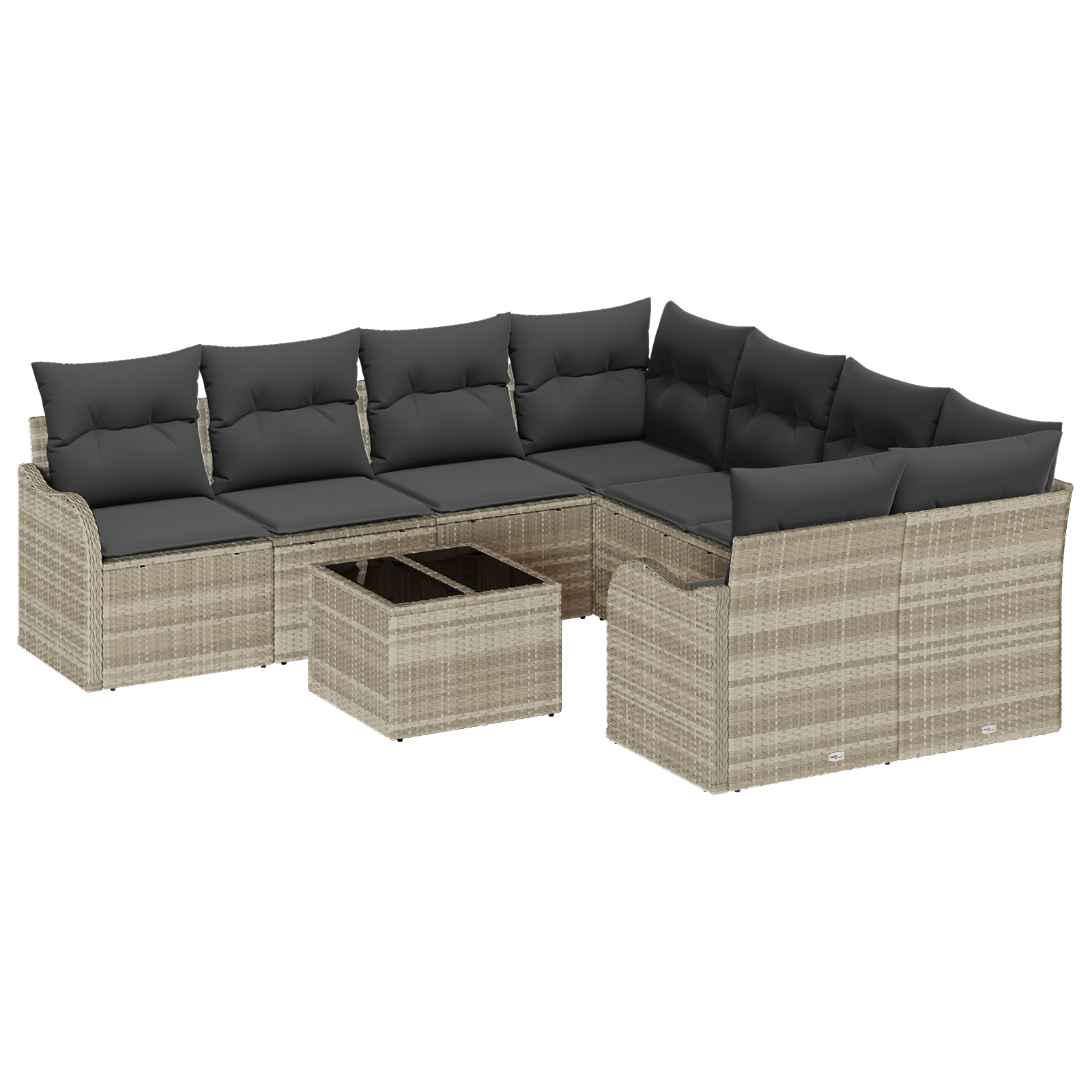 Set da giardino  9 pezzi con cuscini grigio chiaro polyrattan