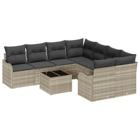 Set da giardino  9 pezzi con cuscini grigio chiaro polyrattan