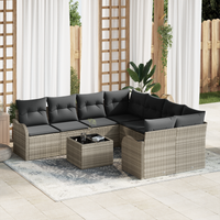 Set da giardino  9 pezzi con cuscini grigio chiaro polyrattan