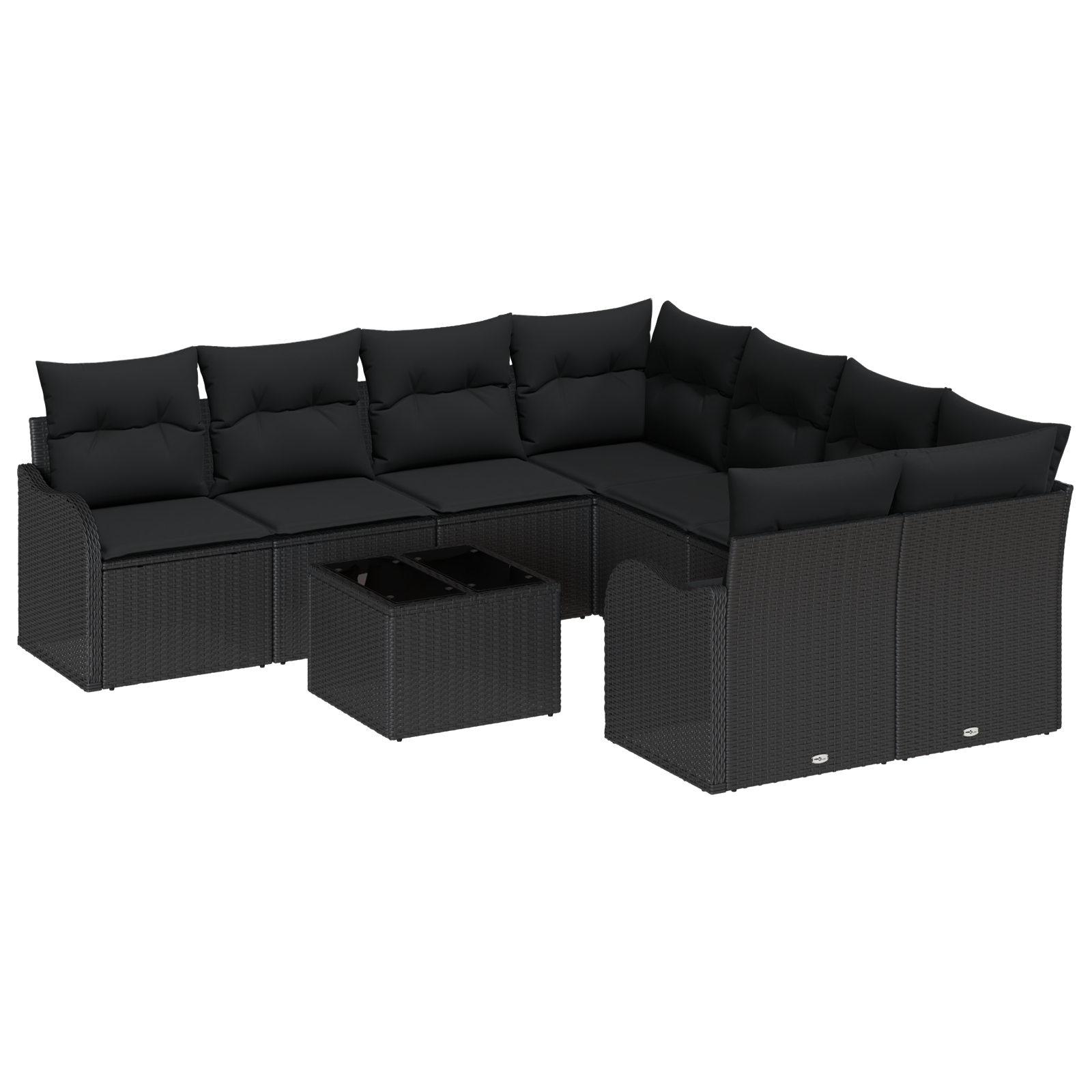 Set Divano Giardino 9 Pezzi con Cuscini Nero Rattan Sintetico