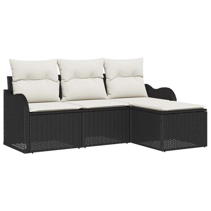 Set di divani da giardino 4 pezzi con cuscini in rattan polyrattan nero