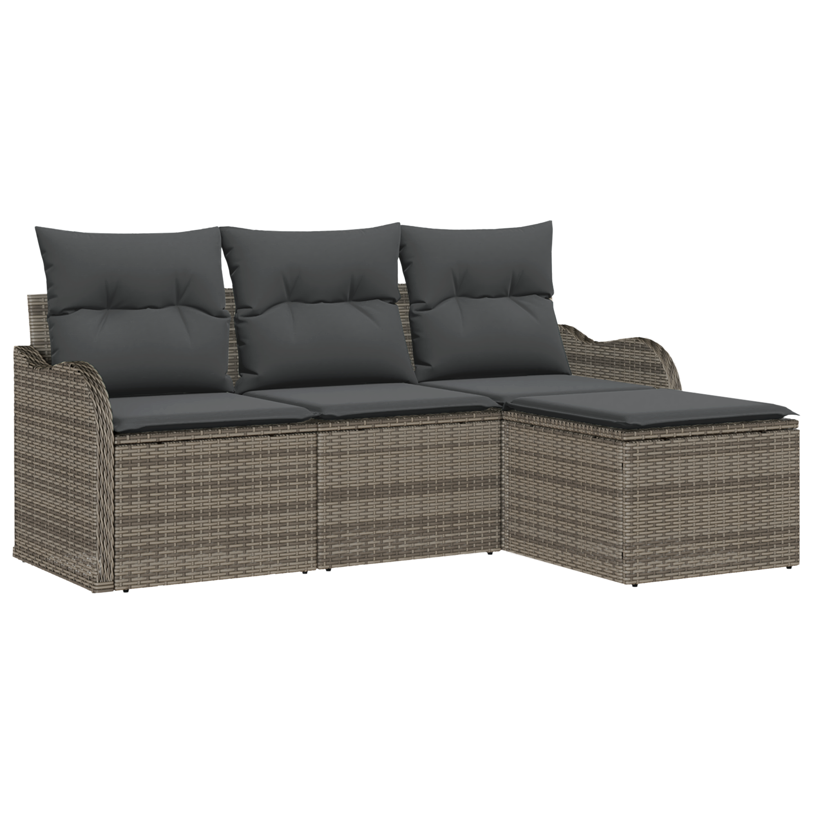 Set di divani da giardino 4 pezzi con cuscini Grigio Rattan Poliestere