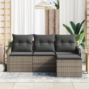 Set di divani da giardino 4 pezzi con cuscini Grigio Rattan Poliestere
