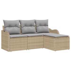 Set Divano da Giardino  4 Pezzi con Cuscini Beige Polyrattan