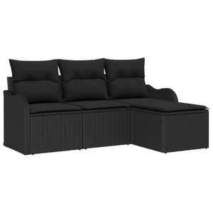 Set di Divani da Giardino con Cuscini  4 Pezzi Nero Rattan Polietilene