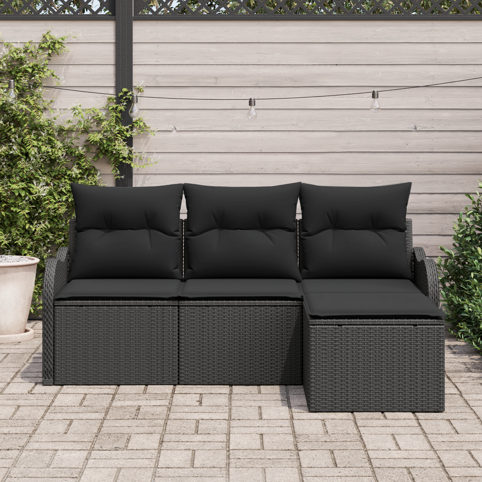 Set di Divani da Giardino con Cuscini  4 Pezzi Nero Rattan Polietilene