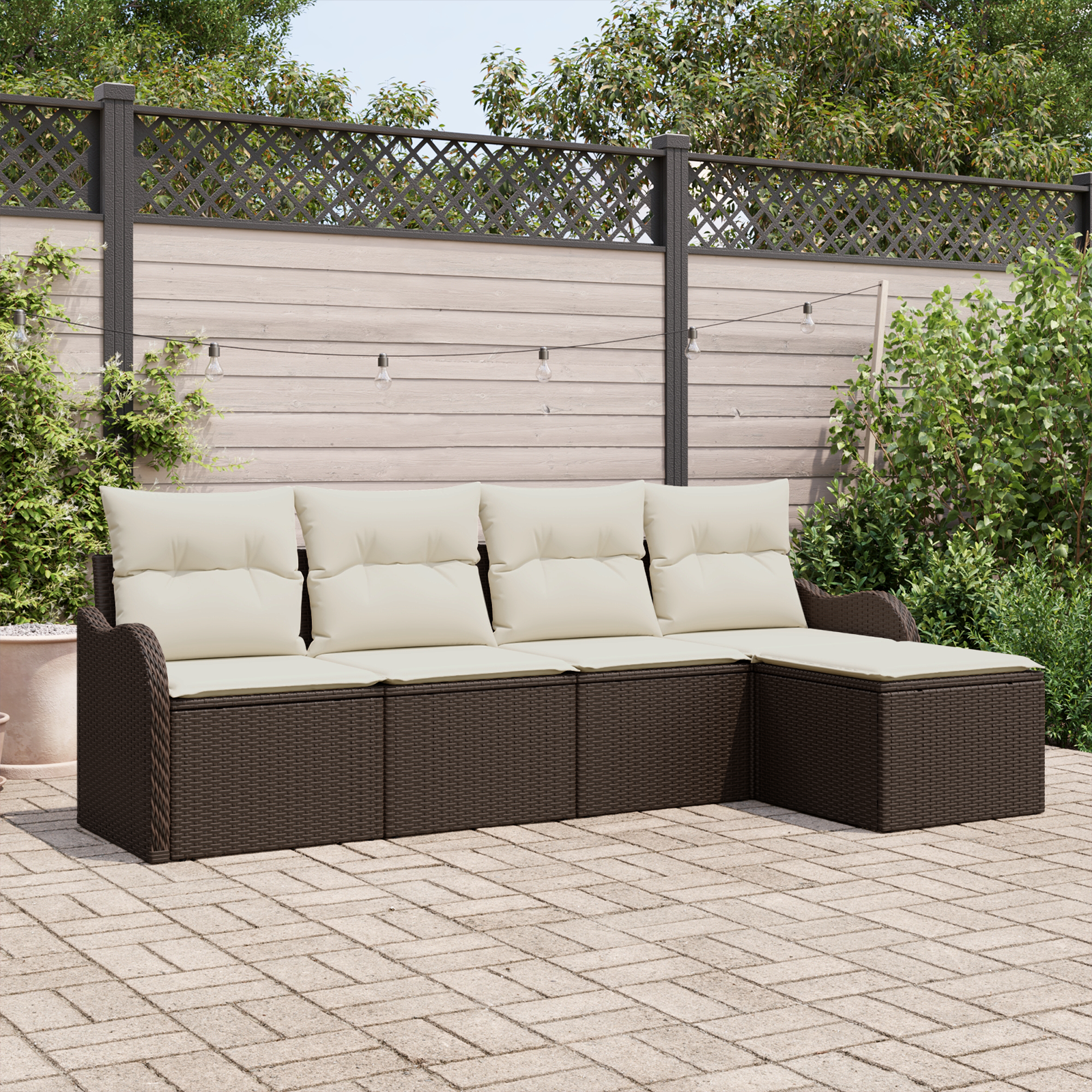Set Divano da Giardino 5 Pezzi con Cuscini in Rattan Polietilene Marrone
