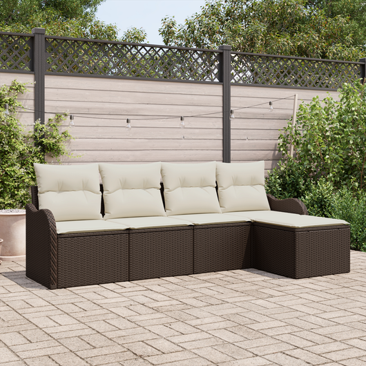 Set Divano da Giardino 5 Pezzi con Cuscini in Rattan Polietilene Marrone