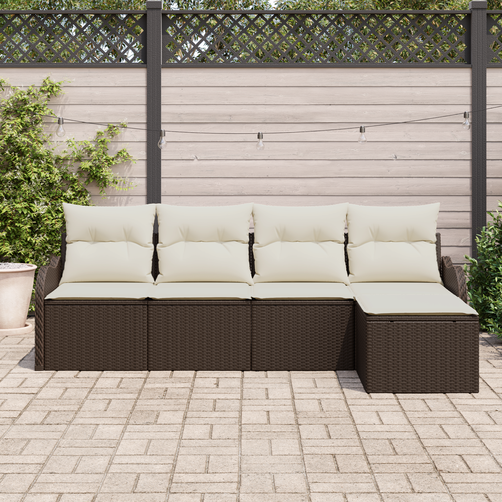 Set Divano da Giardino 5 Pezzi con Cuscini in Rattan Polietilene Marrone